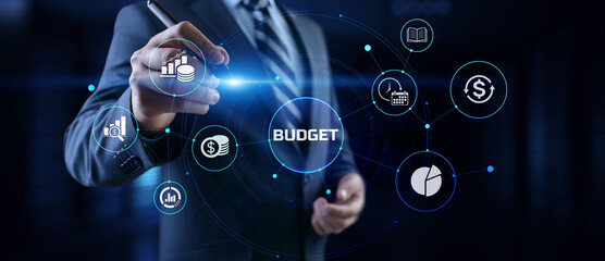 Budget planning business finance concept on virtual screen interface.