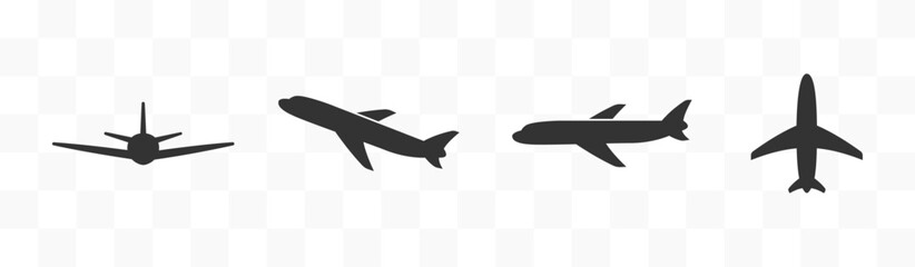 Airplane silhouette icon set stock illustration - obrazy, fototapety, plakaty
