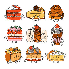 Cute cartoon dessert characters, vector set - 658225716