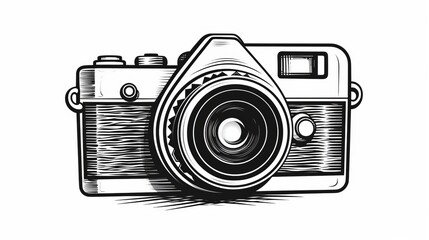 A hand-drawn sketch of a camera icon, resembling a doodle or simple drawing, rendered in vector format.