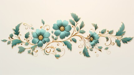 This vector element showcases an intricate arabesque design with luxurious Eastern-style patterns. It features a beautiful turquoise floral illustration, making it an ornate decorative element