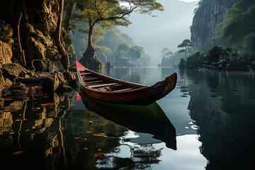 Fisherman boat on the lake in Tam Coc, Ninh Binh, Vietnam, 