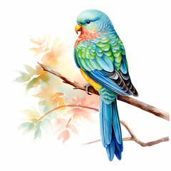 Watercolor Red-rumped parrot isolated on white background

