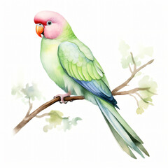 Watercolor Rosy-faced lovebird isolated on white background
