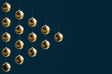 3D render of gold-coloredChristmas ornaments forming triangle