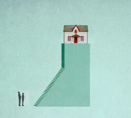 Illustration of two people looking at inaccessible house