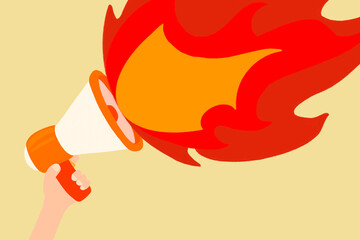 Illustration of hand holding megaphonespewing fire