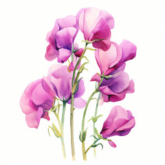 Watercolor Sweet pea isolated on white background
