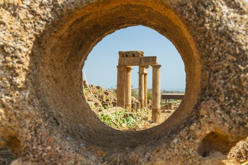 View and details of the Valley of the Temples in Agrigento, Sicily. A monumental complex preserved...
