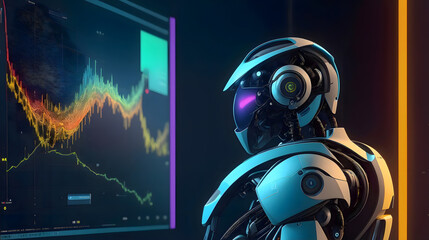 Fototapeta na wymiar Advanced Robotic Algorithm Analyzing Financial Stock Market Trends.