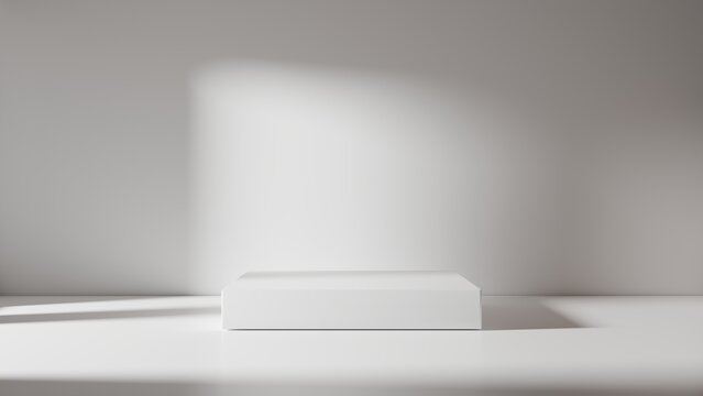 White empty podium or pedestal for product presentation. Mockup platform on white background. 3d rendering
