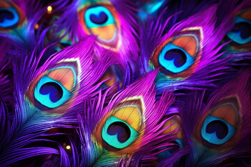 Obraz premium purple and blue neon peacock feathers