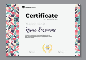 Certificate template with geometric pastel colours. the theme is so aesthethic, clear, and minimalist. abstract design. 
You can use it for other purposes