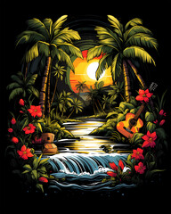 Digital Summer Beach Tshirt Design Illustration Art  Background