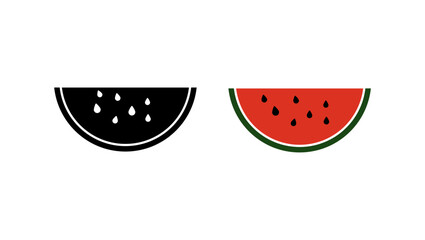 piece of watermelon, silhouette, black and color icons
