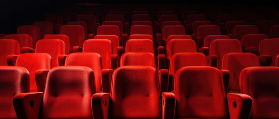 Empty cinema hall with red seats. Movie theatre