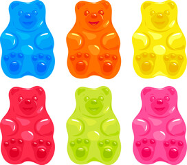 Collection of colorful gummy and jelly candy bears. Vector illustration