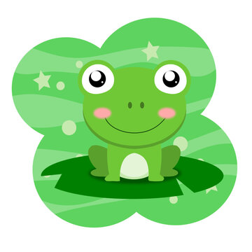 Cute green frog cartoon character isolated on green background
