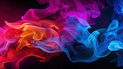 Multicolored smoke on black background. Pink, red, orange, blue and purple colors