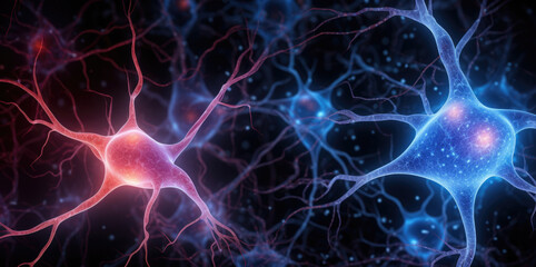 Neural connections in the human body, inflammation. Nerve connections in the brain, blood vessels. Panorama