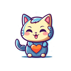 Cat with love sign hand cartoon , Illustration, Cartoon PNG