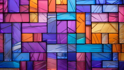 Beautifully colored stained glass made of translucent polygons - obrazy, fototapety, plakaty