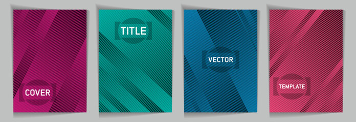 Diagonal stripes texture metallic gradient vector cover page templates.