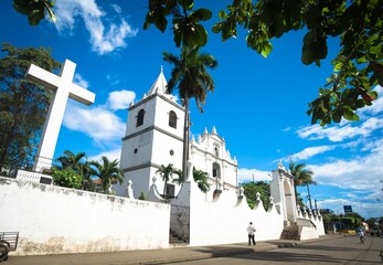 Street view of the Church of the Immaculate Conception of Mary. Nicaragua. El Viejo, Chinandega. Simple and Beautiful Architecture, Catholic Churches in Central America.