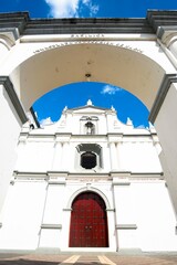 Entrance to the Church of the Immaculate Conception of Mary. Nicaragua. El Viejo, Chinandega. Simple and Beautiful Architecture, Catholic Church in Central America.