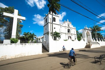 Street view of the Church of the Immaculate Conception of Mary. Nicaragua. El Viejo, Chinandega. Simple and Beautiful Architecture, Catholic Church in Central America.