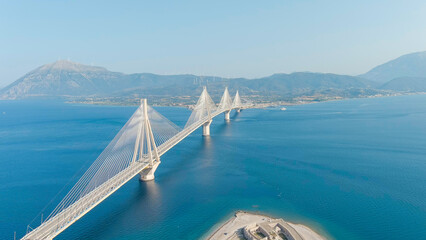 Patras, Greece. Rio Fortress. The Rio-Antirrio Bridge. Officially the Charilaos Trikoupis Bridge....