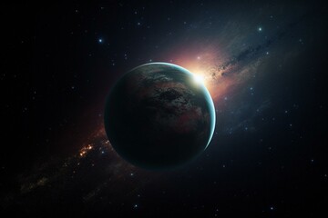 Obraz na płótnie Canvas Beautiful exoplanet against a dark backdrop. Generative AI