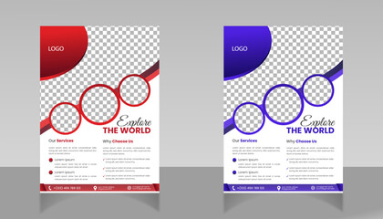 Travel flyer template design with contact and venue details