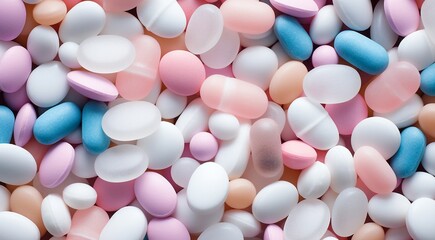 colorful pills background, colored drugs background, pills and drug wallpaper, drugs banner, colored vitemines on abstract background, vitamins and drugs wallpaper - obrazy, fototapety, plakaty