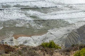 Photo sur Plexiglas Scala dei Turchi, Sicile  Scala dei Turchi, Agrigento in Sicily. Cliff, shore, coastline formed by chalk. Famous beach in Sicily, world heritage. No access to the beach. Rough sea, strong wind.