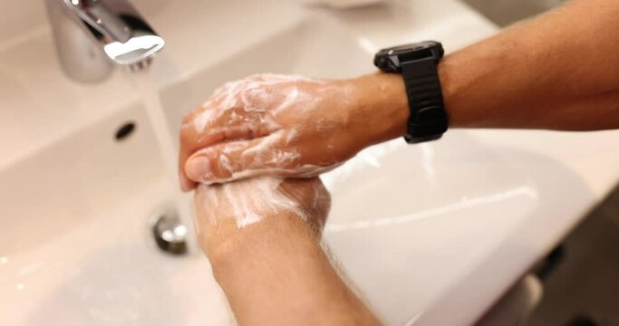 Hand washing and rubbing with soap for virus prevention and hygiene. Clean hands