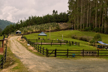 Livestock Pens on the Hillside: Rural Scene in Santa Rosa, Colombia. Colombian coffee axis