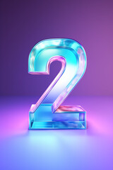 Transparent, glass texture, number 2 , blue and pastel purple background