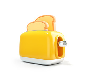 3d render cartoon toaster with toasted bread isolated on a white background