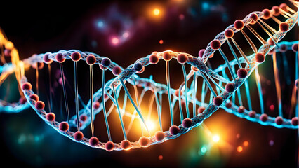 Illustration DNA Strands Interwoven with Advanced Technology
