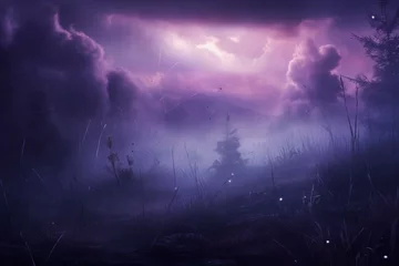 Fototapeten Purple mist in the atmosphere against a dark background. Generative AI © Selena