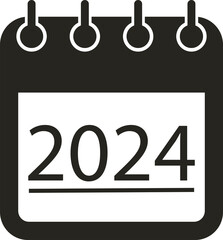 Flat design isolated Year 2024 calendar icon, wall date calendar symbol, appointment meeting agenda date vector illustration symbol
