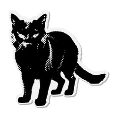 Black cat - Halloween halftone mixed media collage paper sticker. Dotted Vintage illustration in 90s zine Paper piece style.