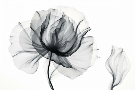 An isolated x-ray image of a rose flower on white. Generative AI