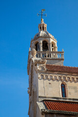 Church tower in Korcula old town in Croatia