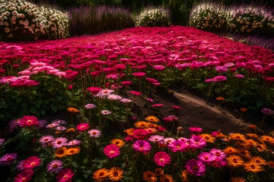 Deef, emotion place, peace, garden, small tiny, different kind flowers, pinky flower - AI Generative