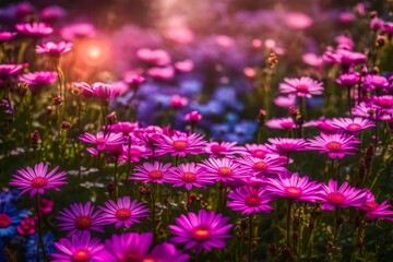 Obraz premium Deef, emotion place, peace, garden, small tiny, different kind flowers, pinky flower - AI Generative