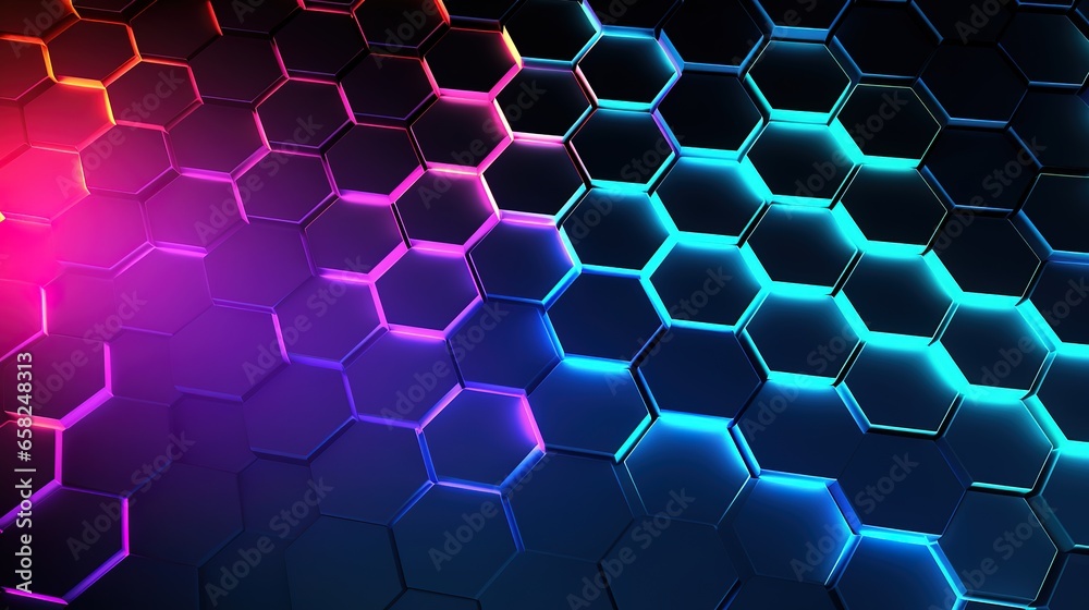 Wall mural neon hexagons