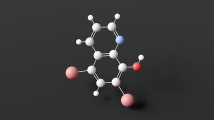 broxyquinoline molecule, molecular structure, antiprotozoal agent, ball and stick 3d model, structural chemical formula with colored atoms