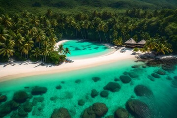 Fototapeta premium A tropical haven with palm-lined shorelines and pristine waterways.